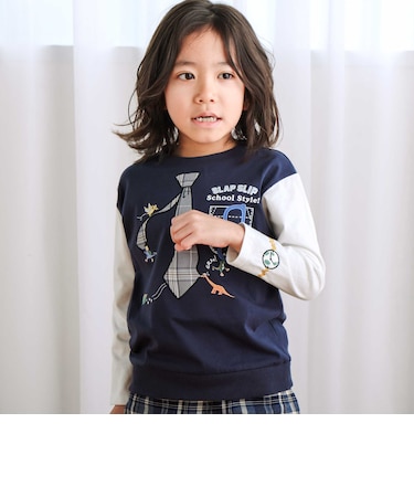 ネクタイメガネパッチ袖切り替え長袖Tシャツ(80~130cm)