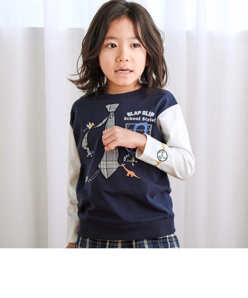 ネクタイメガネパッチ袖切り替え長袖Tシャツ(80~130cm)