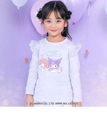 【サンリオキャラクターズｘSLAPSLIP】パッチ刺しゅう肩フリル長袖Tシャツ(80~130cm)