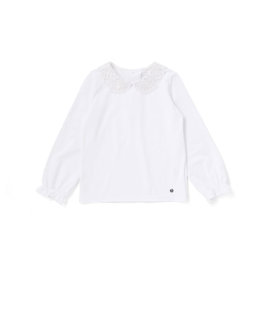 フラワーレース襟 ベア天竺長袖Tシャツ(90~140cm)
