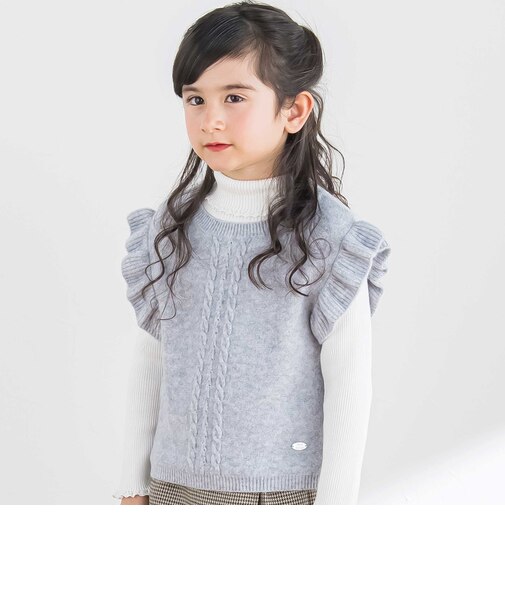 袖フリル ケーブル編みニットベスト(100~140cm)