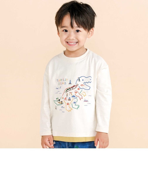 恐竜地図長袖Tシャツ(80~130cm)