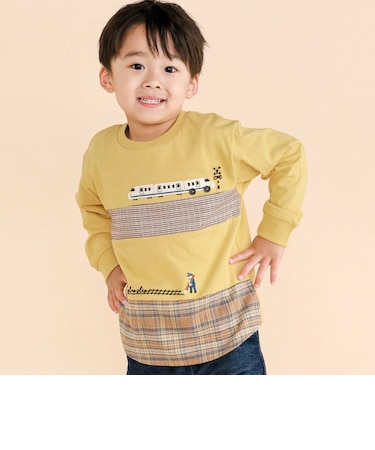 電車モチーフチェック切り替え長袖Tシャツ(80~130cm)