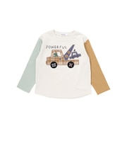 乗り物プリント袖切り替え長袖Tシャツ(80~130cm)