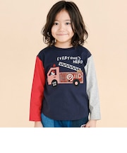 乗り物プリント袖切り替え長袖Tシャツ(80~130cm)