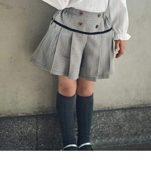 【お揃い】千鳥格子切り替えプリーツショートパンツ(90~160cm)