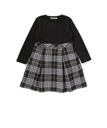 【店舗限定】ポンチチェックドッキングワンピース(95～150cm)