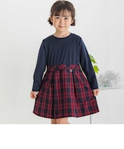 【店舗限定】ポンチチェックドッキングワンピース(95~150cm)