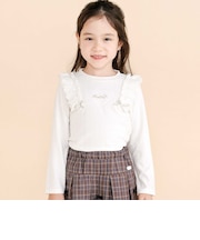 肩フリルハート刺しゅう長袖Tシャツ(80~130cm)