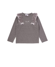 肩フリルハート刺しゅう長袖Tシャツ(80~130cm)