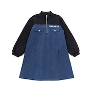 ハーフジップデニム裏毛切り替えワンピース(110~150cm)