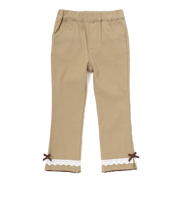 裾レース&リボンストレッチツイルロングパンツ(90~130cm)