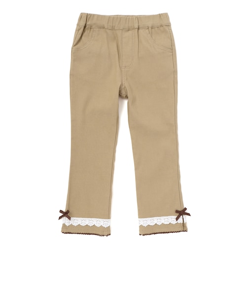 裾レース&リボンストレッチツイルロングパンツ(90~130cm)