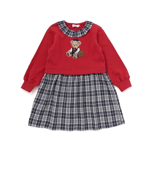 ￣(=∵=)￣クマちゃん￣(=∵=)￣様♡専用 ① クマモチーフチェック襟付きワンピース(80~130cm)｜ベベ オンライン