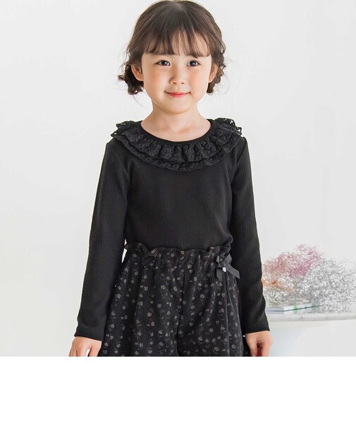【店舗限定】花チュール襟リブトップス(95~150cm)