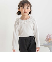 【店舗限定】花チュール襟リブトップス(95～150cm)