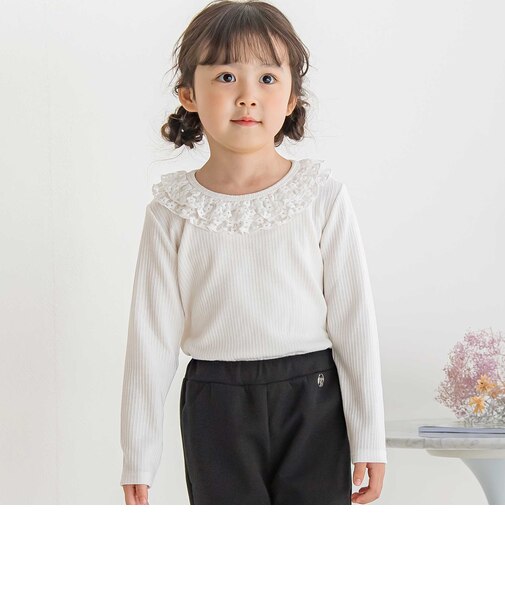 【店舗限定】花チュール襟リブトップス(95~150cm)