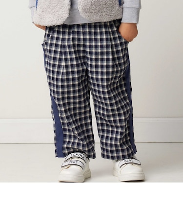 サイドライン起毛チェックロングパンツ(80~90cm)
