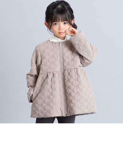 フラワーキルトタフタノーカラー中綿ブルゾン(90~150cm)