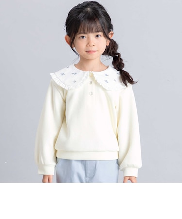 フリルBIGカラーお花刺しゅうリブプルオーバー(90~150cm)