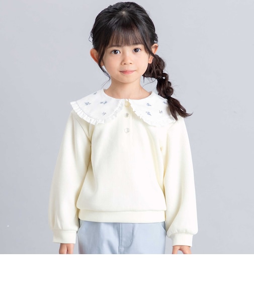 フリルBIGカラーお花刺しゅうリブプルオーバー(90~150cm)