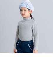 ワンポイント刺しゅうリブタートルネックニット(90~150cm)
