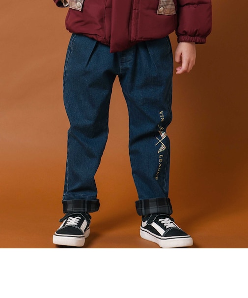 チェック裾折り返しコールテン&デニムロングパンツ(80~130cm)