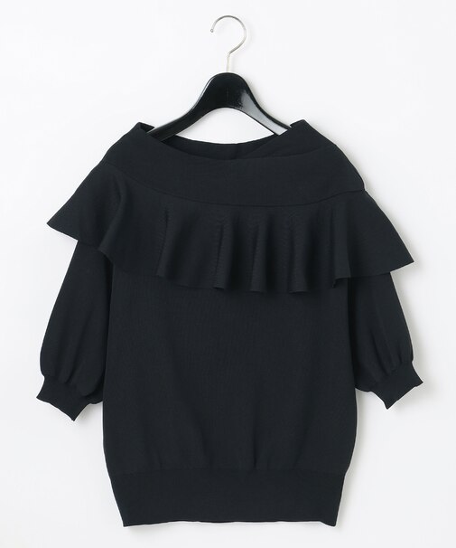 フリルショルダーニットトップ