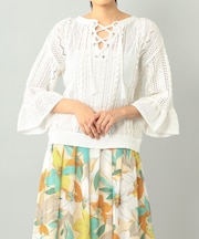 メッシュレースニットトップ