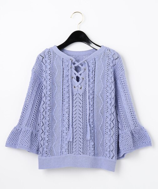 メッシュレースニットトップ
