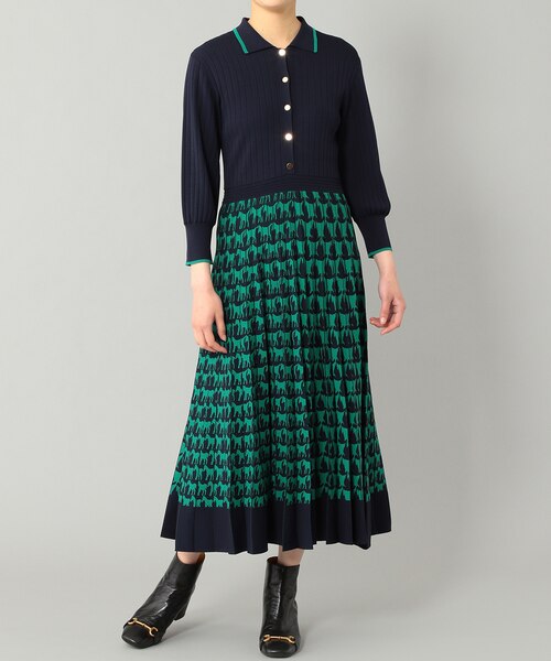 【美品】グレースコンチネンタル　トロンプルイユニットワンピース　ダイアグラム千鳥 美品】グレースコンチネンタル トロンプルイユニットワンピース