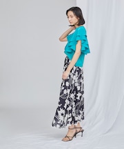 バイカラープリントスカート