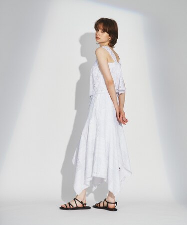 レース切替フレアスカート