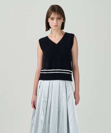 シャギーバイカラーニットノースリーブ