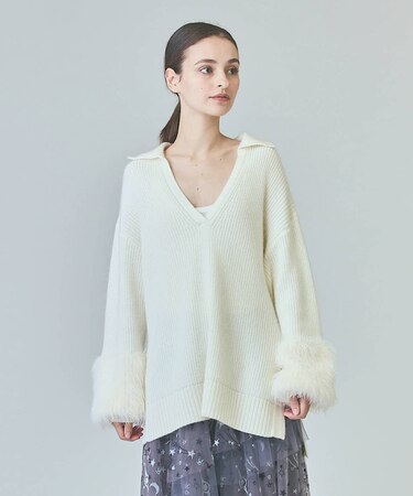 フェザースリーブニットトップ