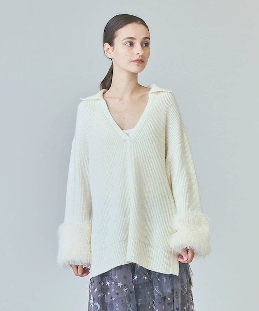 フェザースリーブニットトップ