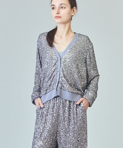 スパンコールニットカーディガン