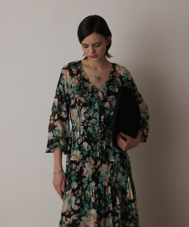 フラワープリントカフタンドレス