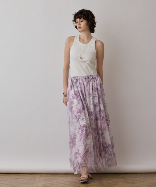 シャドーフラワープリントスカート