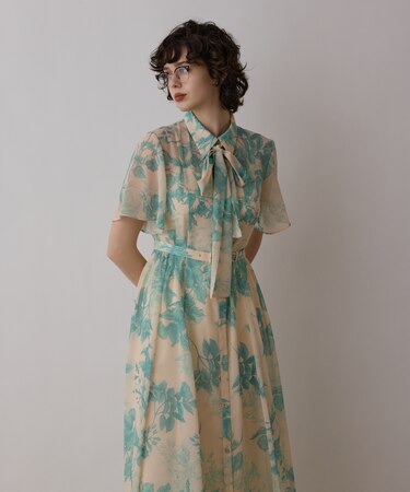 シャドーフラワープリントワンピース