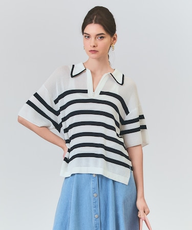 ワッフルボーダートップ