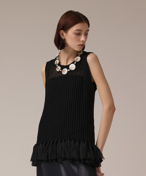 チュールフリンジニットトップ
