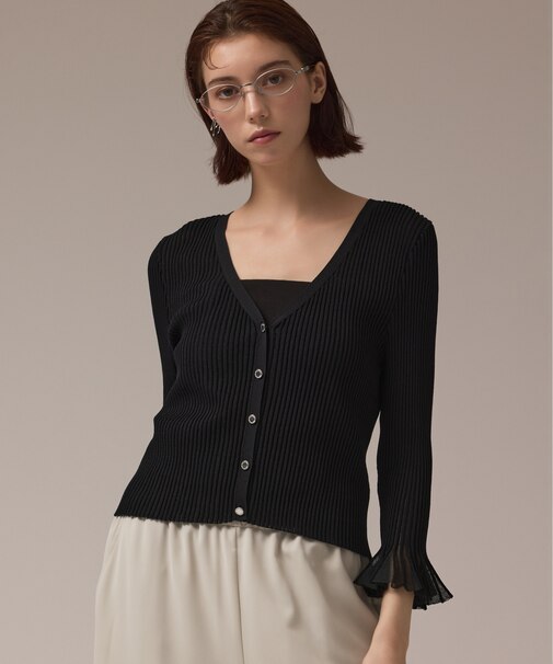 シアーフリルニットカーディガン