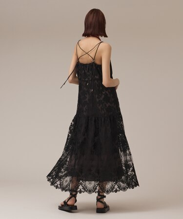 ロゴ刺繍レースワンピース