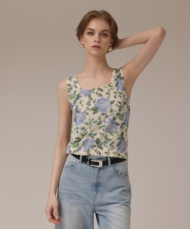 ローズプリントニットトップ