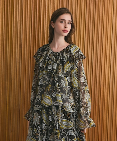 ラメストライププリントブラウス