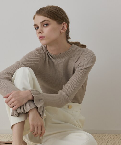 ラメリブニットトップ