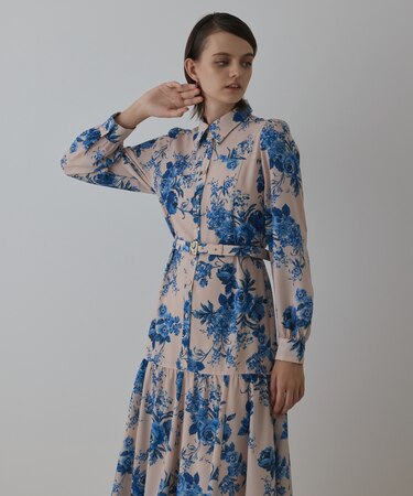 ブーケフラワープリントワンピース