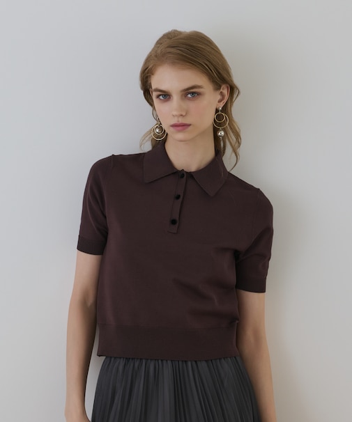 バイカラーポロニットトップ