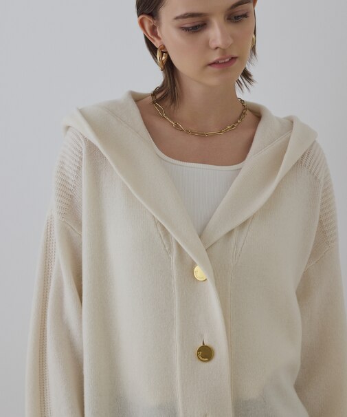 ウールフードニットカーディガン